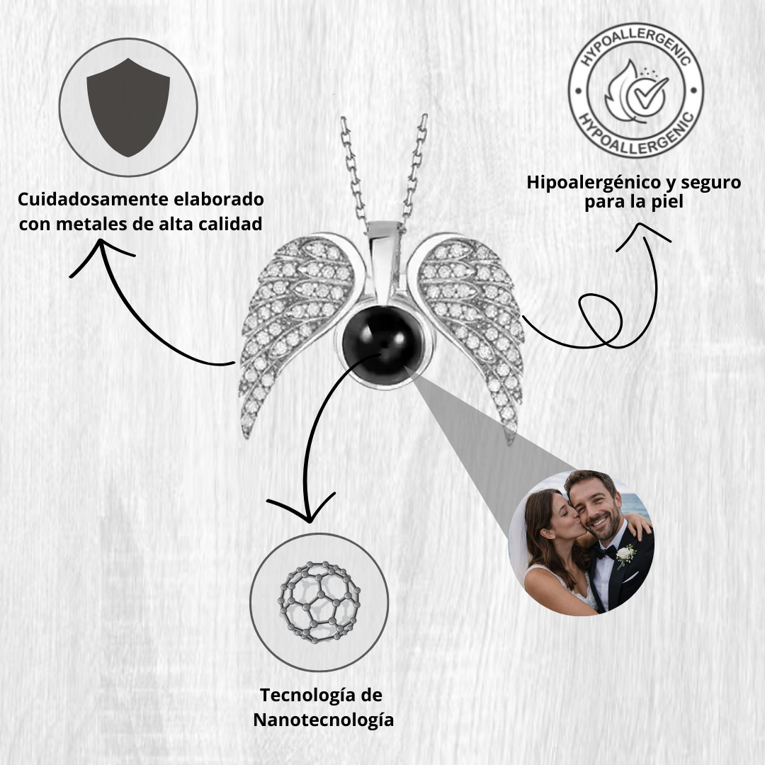 Collar Personalizado Corazón Alado Con Foto