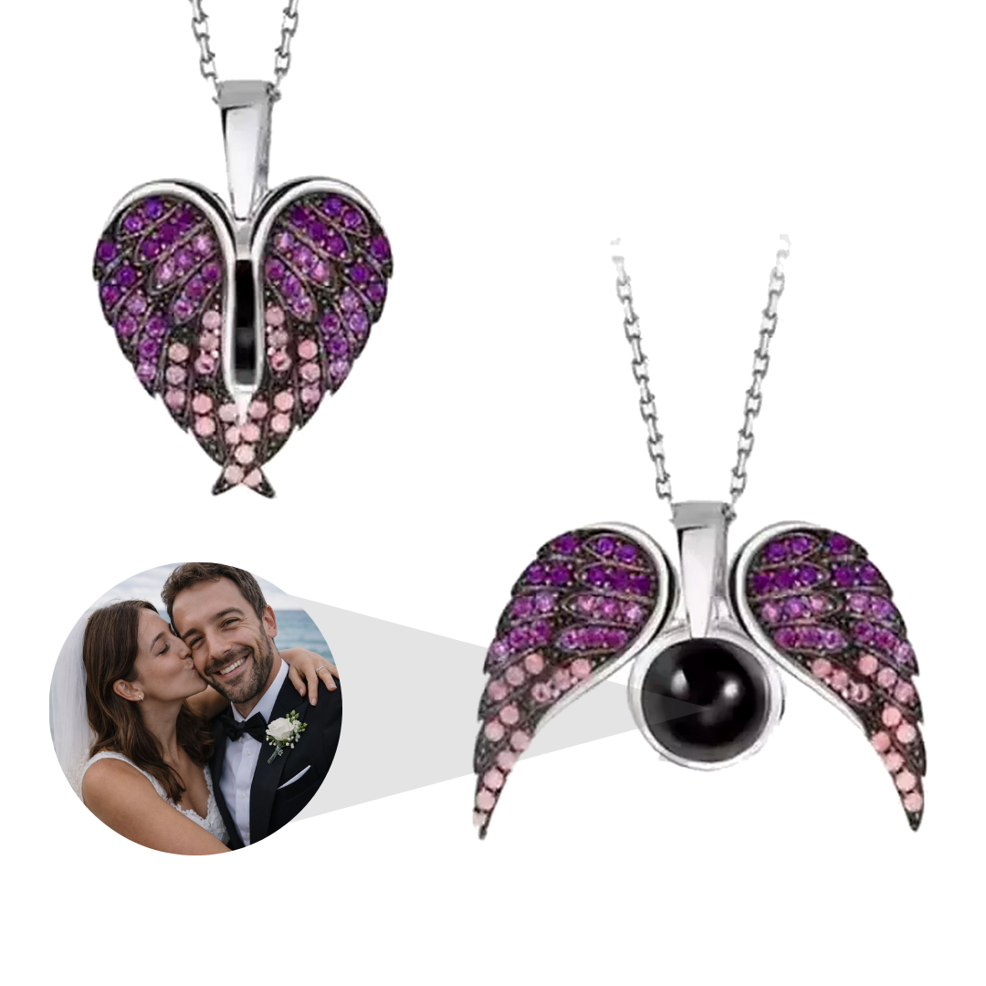 Collar Personalizado Corazón Alado Con Foto
